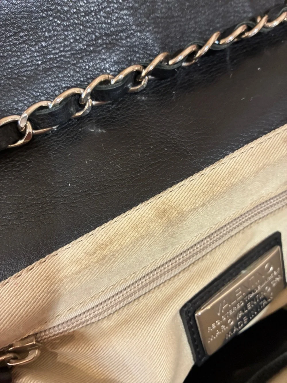 Valentino Alice Black Quilted Leather Crossbody with Chain Strap - Picture 10 of 11